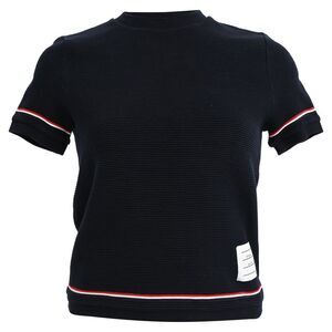 Thom Browne Crew Neck T-Shirt in Navy Blue Cotton